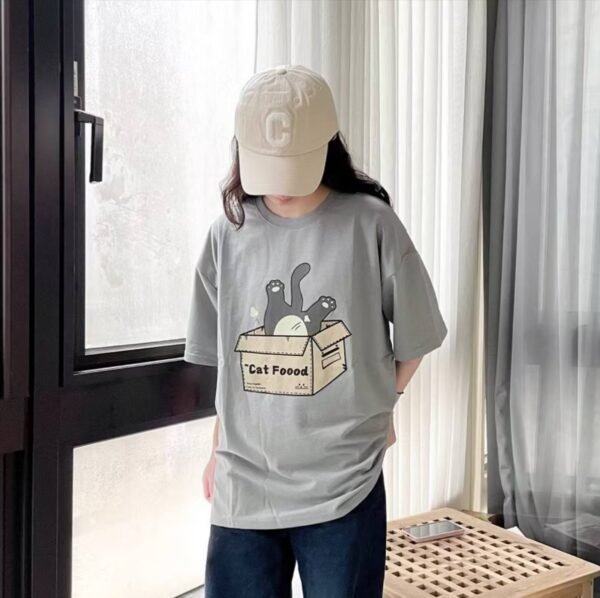 CAT FOOD貓咪印花短袖 寬鬆落肩款